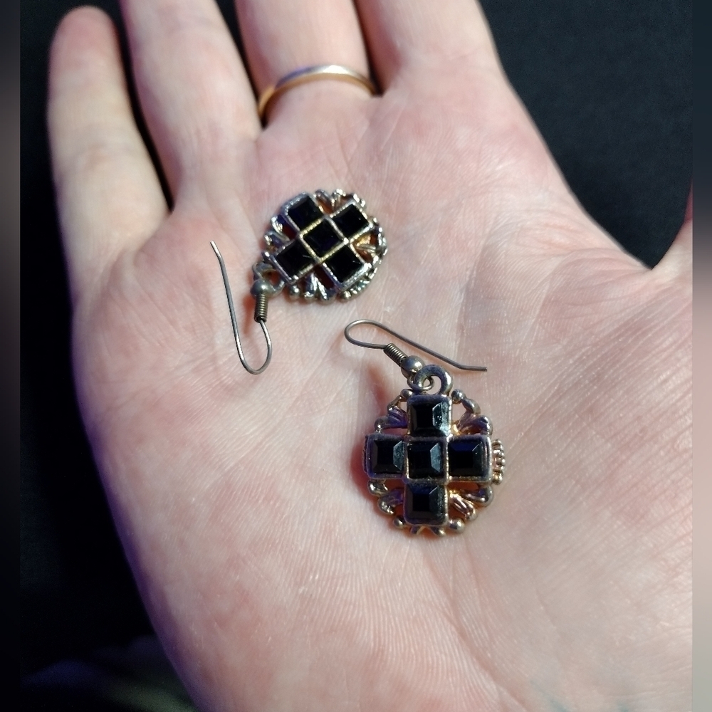 Goth Black and Silver Earrings - Picture 7 of 9
